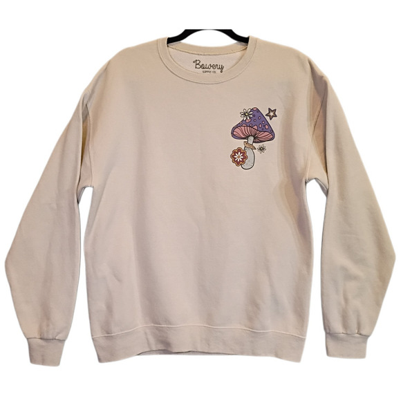 Bowery Supply Co. Mens M Mushroom Graphic Cream Crewneck Sweatshirt Fungi - Picture 2 of 9